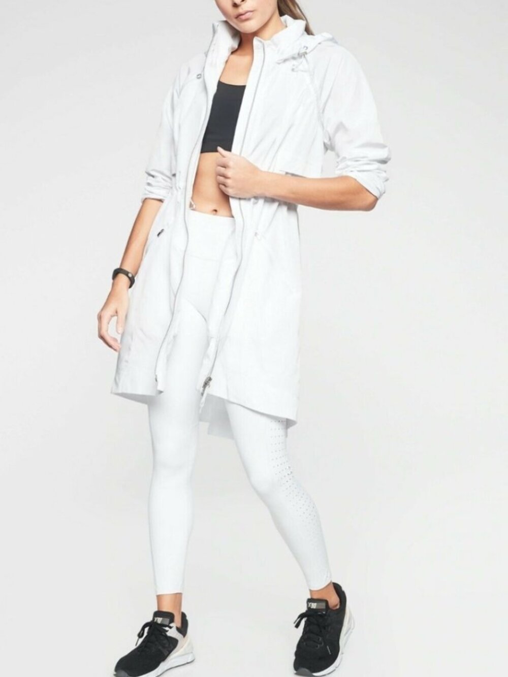Athleta White Water Resistant Full Zip Lightweight Rain Drop Coat